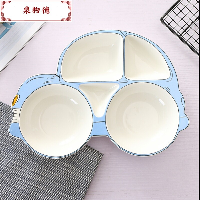。儿童餐盘宝宝分隔盘创意陶瓷餐具卡通水果盘子无毒家用分格饭盘