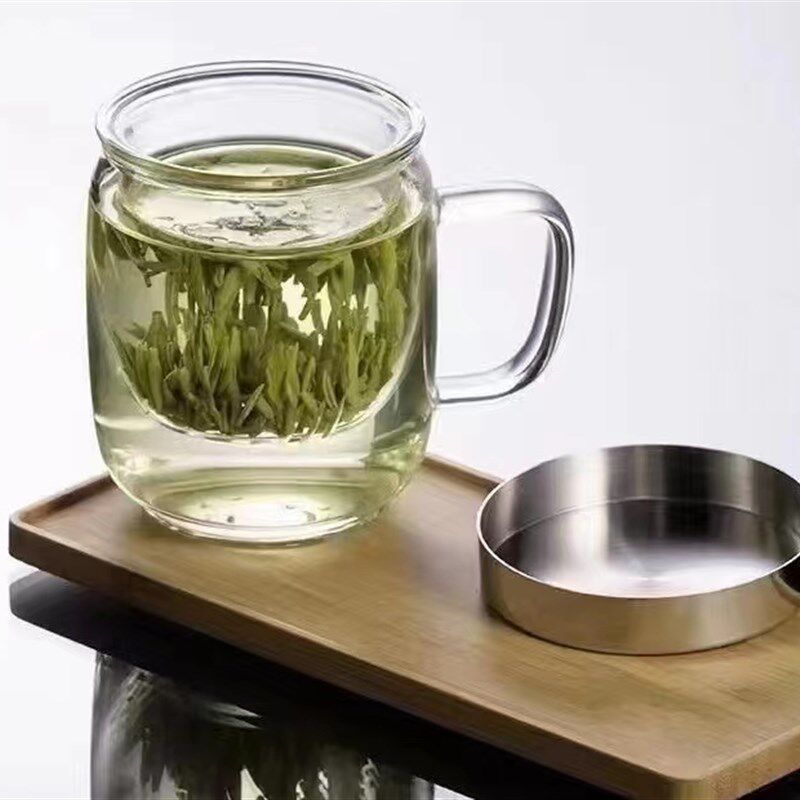 恒福茗雅杯心悦杯绿茶红茶专用杯茶水分离高硼硅玻璃三件杯耐热杯