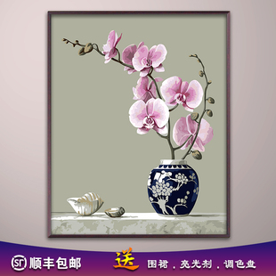 diy数字油画花卉蝴蝶兰简美减压治愈手工绘填色填充装饰油彩挂画