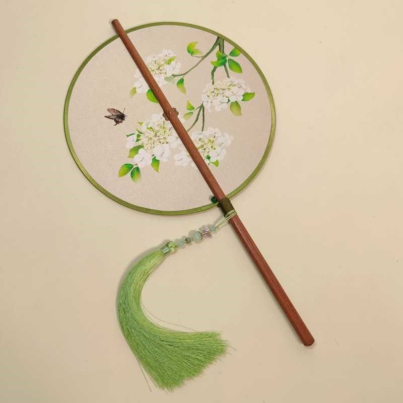 金檀木琼花绣球汉服团扇苏工腰扇可折叠新唐精品竹扇国风古代圆形