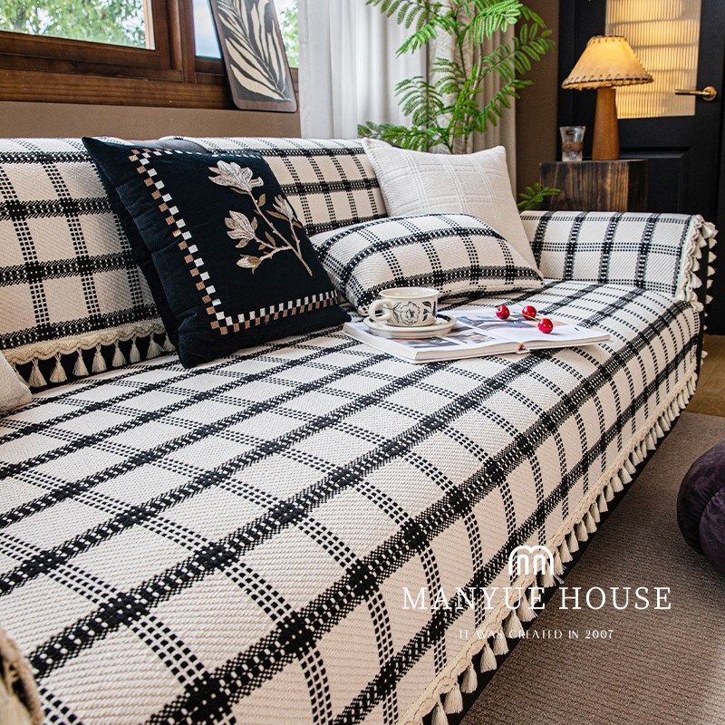 蔓越家 复古客厅沙发格纹沙发垫文艺棉麻沙发套罩盖巾布靠背巾垫,居家布艺,沙发垫,淘宝优惠券,粉丝福利购,淘宝优惠卷