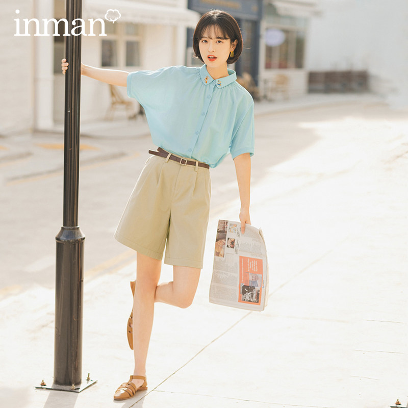 茵曼2020夏装新款短裤俏皮文艺收褶宽松显瘦休闲裤子女1802842