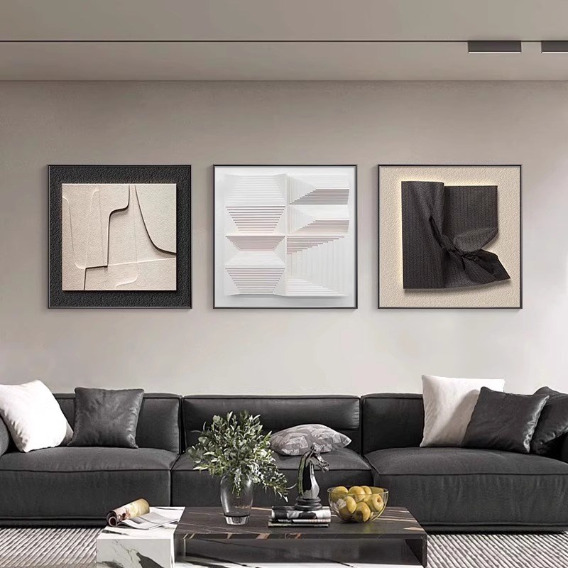 黑白立体几何抽h象客厅装饰画沙发背景墙面挂画高级感餐厅玄关壁图片