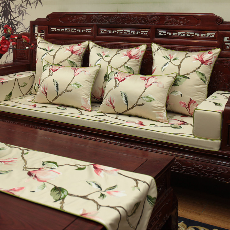 新玉兰图刺绣靠垫中式古典红木沙发坐垫实木家具圈椅罗汉床餐椅垫