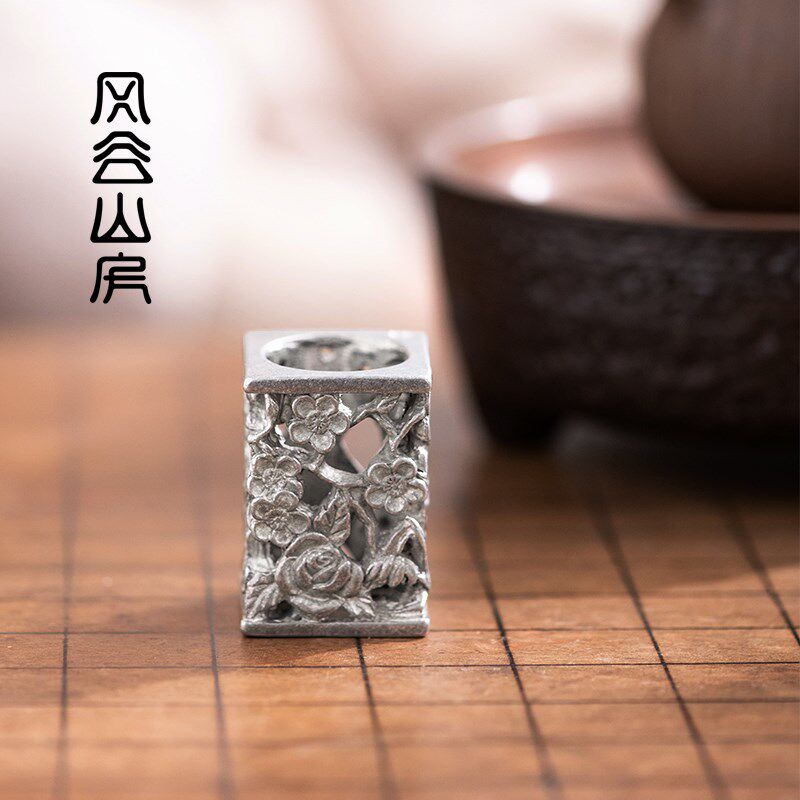 手工纯锡盖置紫砂壶盖托功夫茶具配件盖碗茶盖搁垫小架子梅花摆件