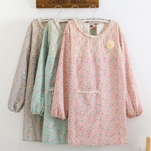 韩版 家用围裙清新时尚 田园风防油污反穿罩衣牡丹围裙 新款 围裙长袖