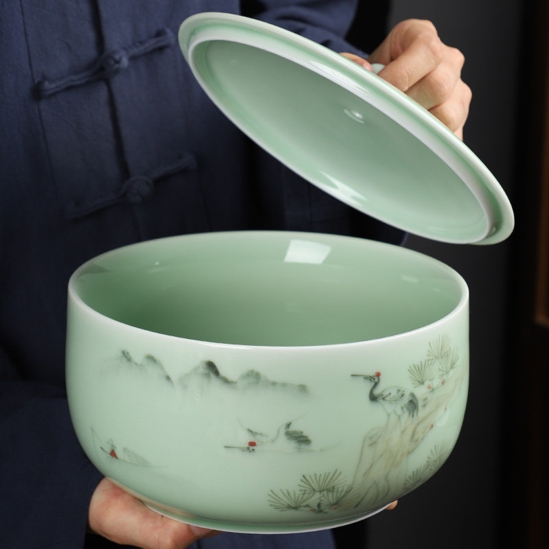 青瓷茶洗带盖创意防灰笔洗水盂果皮烟灰缸钵碗洗茶器文房用品茶道