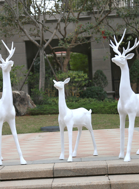 户外仿真玻璃钢白鹿雕塑园林景观商场布置婚庆装饰白色鹿工艺摆件