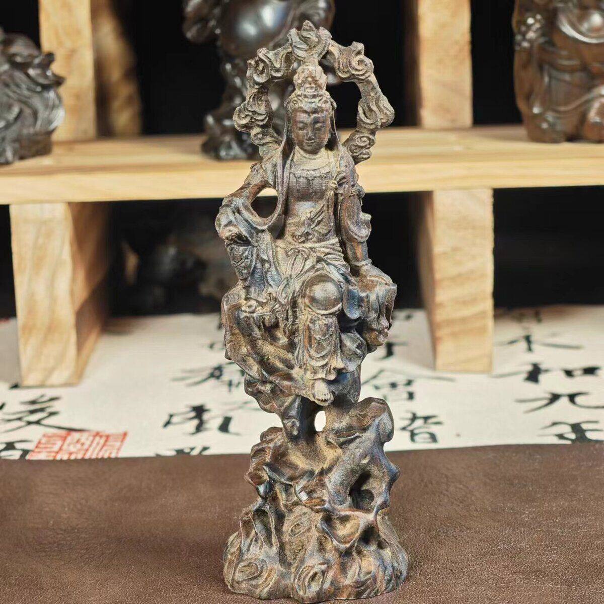 14厘米【保真】印尼沉香木木雕坐藤自在观音实心精雕摆件菩萨佛像