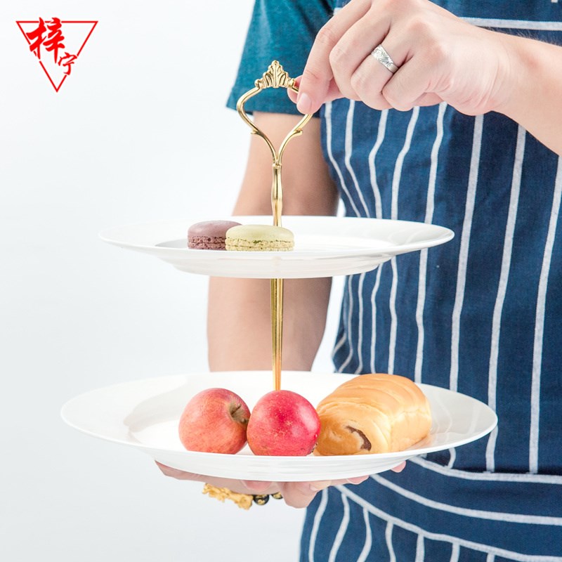 欧式陶瓷骨瓷糕点架下午茶甜点心盘子干果水果平盘托盘双层蛋糕盘