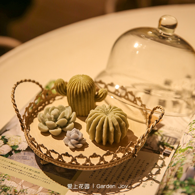 爱上花园花园杂货 花园桌面 铁艺做旧精致玻璃铁艺蕾丝蛋糕托盘