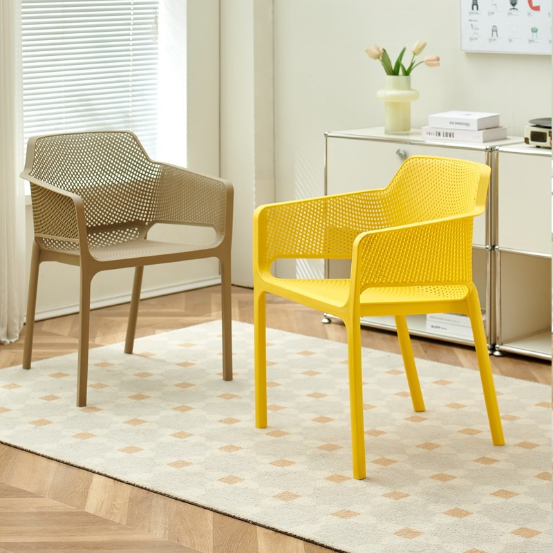 塑料椅子家用加厚带扶手靠背椅奶茶店咖啡厅休闲餐厅桌椅阳台凳子