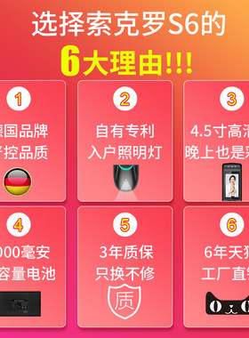 德国Suocenor全自动3D人脸识别智能指纹锁家用防盗门带监控摄像头