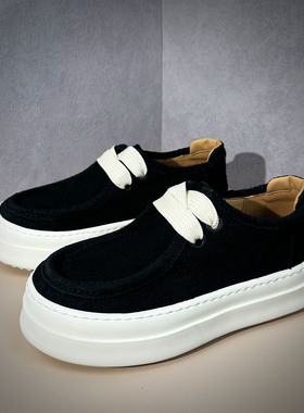 广州原版英伦男神休闲厚底板鞋男黑色系带百搭增高鞋舒适轻质男鞋