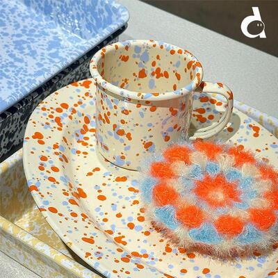 duye度也 美国CrowCanyon搪瓷杯琺瑯咖啡杯无把手餐盘平盘ins包邮