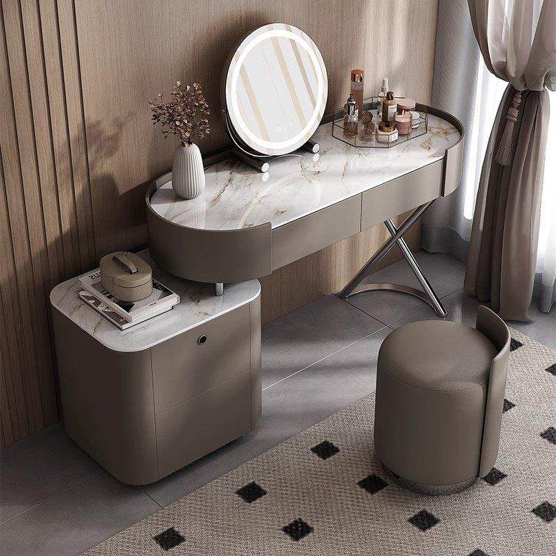 智能指纹锁轻奢梳妆台小户型岩板化妆桌子全实木高档化妆台主卧室