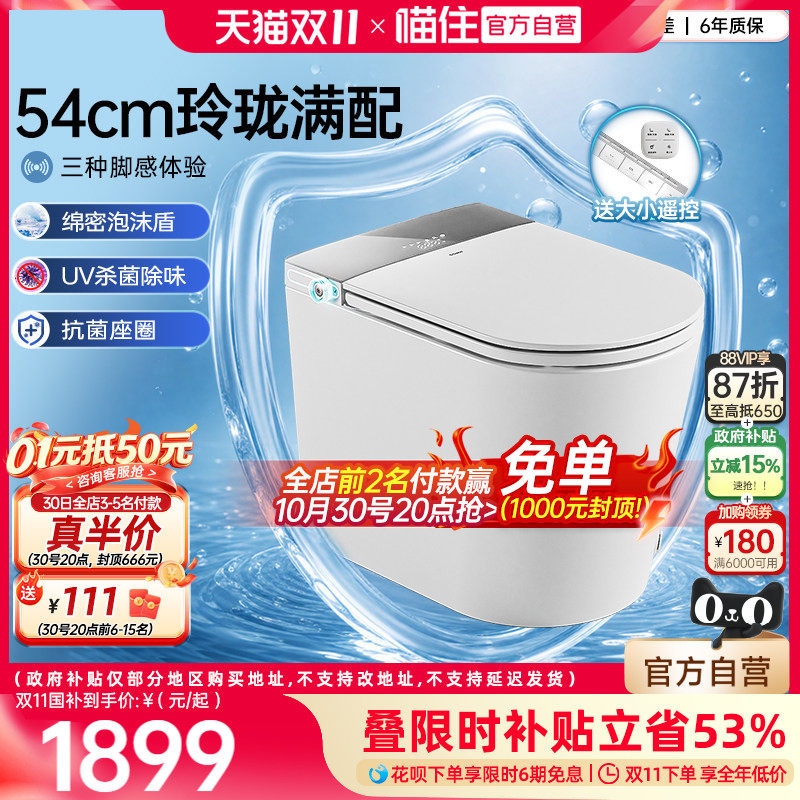 浪鲸54cm智能马桶全自动净魔方小户型女性妇洗免测水压泡沫盾033