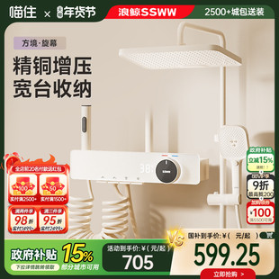 浪鲸淋浴花洒套装按摩钢琴按键浴室沐浴器置物台家用精铜主体628