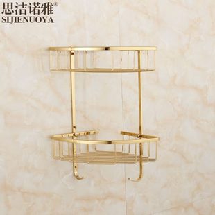 全铜金色双层三角篮置物架五金挂件卫生间淋浴转角架免打孔 欧式