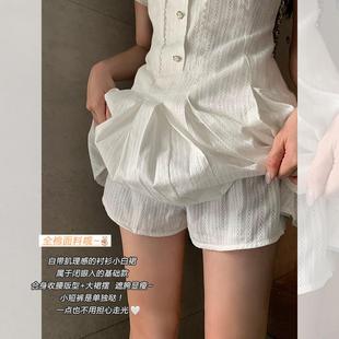 宋正恩学院风白色泡泡袖 气质收腰小个子甜美短裙 衬衫 连衣裙女夏季