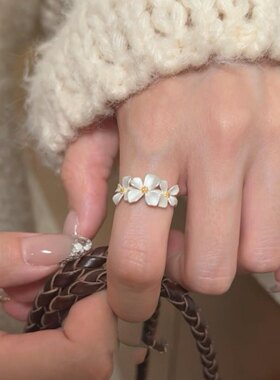 银色栀子花开口戒指女