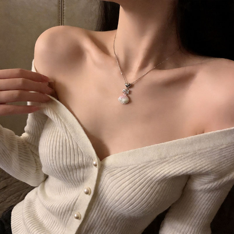 粉色蝴蝶结贝壳项链新款