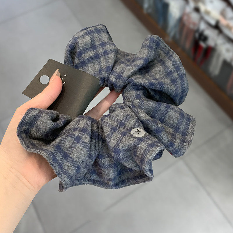 撞色格纹木耳边褶皱肥肠圈