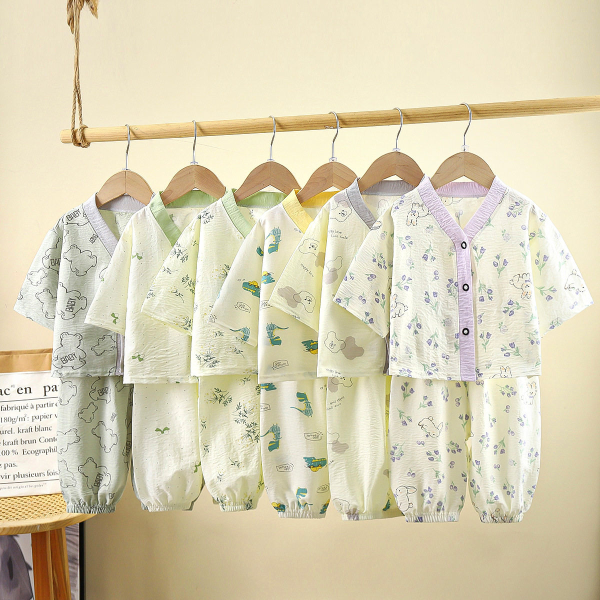 睡衣套装夏季男童空调服女童家居服薄款宝宝开衫衣服童装吸汗可爱