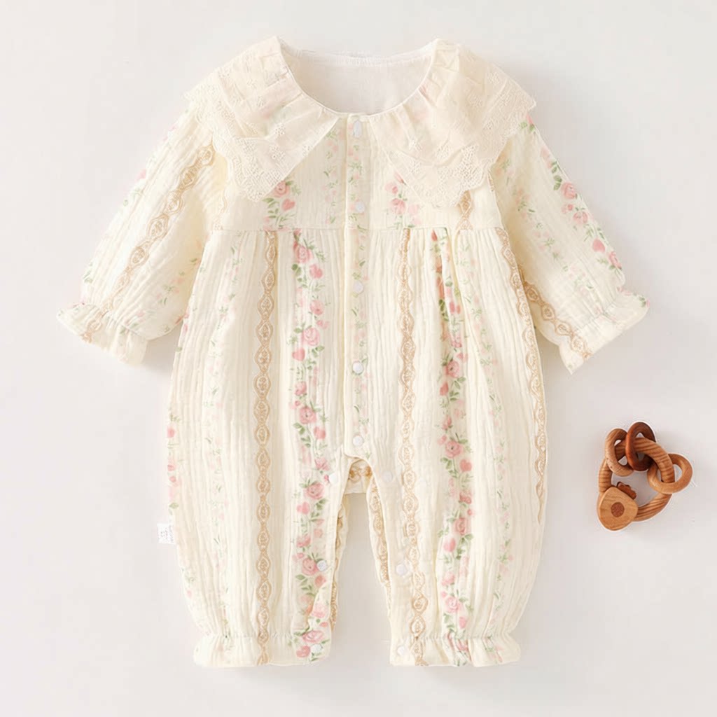 春夏婴儿连体衣双层纱布纯棉哈衣爬服新生儿衣服洋气外穿