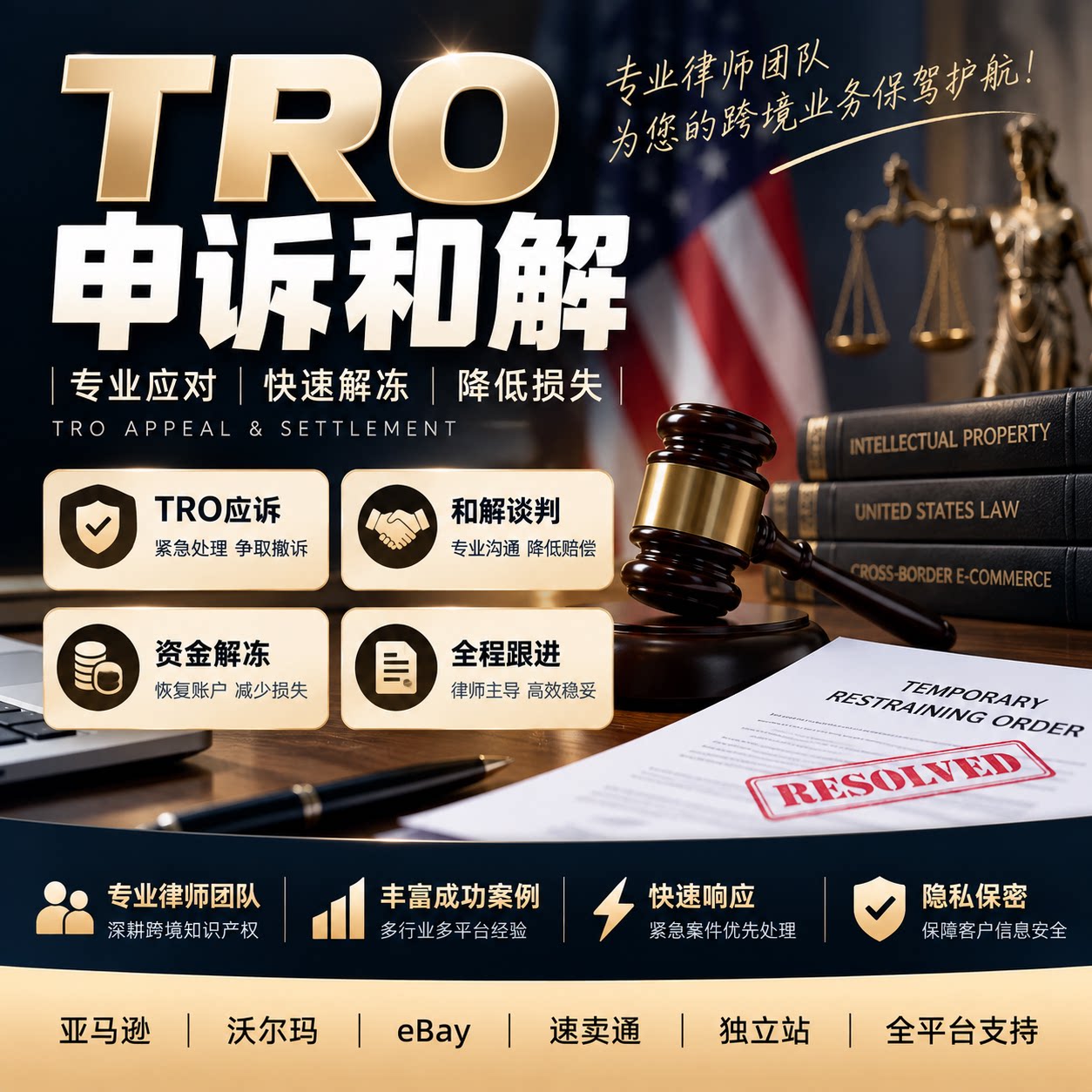 亚马逊申诉侵权TRO关联店铺停用申诉和解亚马逊律师函资金冻结