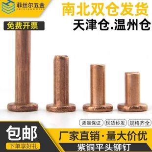 紫铜平头铆钉按斤 实心紫铜钉 1斤价GB109紫铜铆钉M1.5M2 M8敲击式