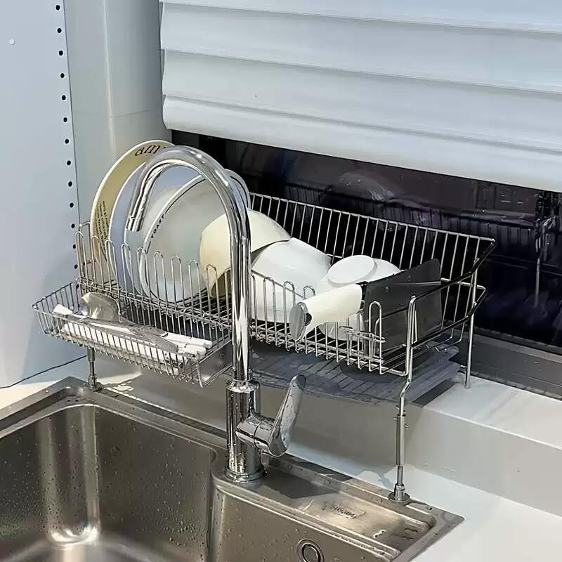 厨房沥水架家用不锈钢可增高窗台台面多功能置物架餐具收纳沥水架