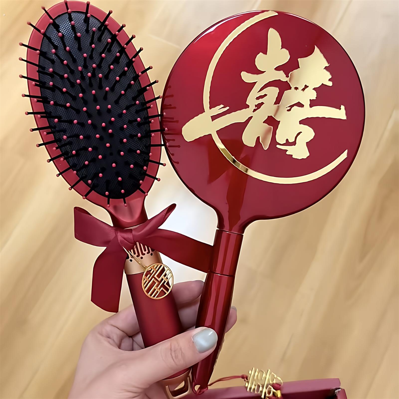 【结婚好物】红色喜镜红梳女方备婚陪嫁婚庆小礼盒高颜值一对套装