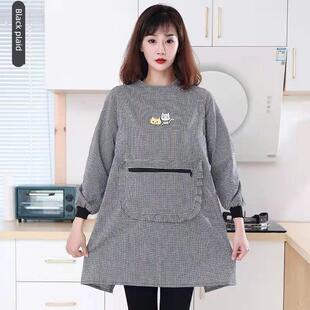 围裙厨房家用2025新款纯棉布料纯棉时尚罩衣厨房家用成人长袖围裙