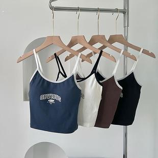 小吊带背心2024新款美式复古字母女夏百搭短款带胸垫街舞外穿上衣