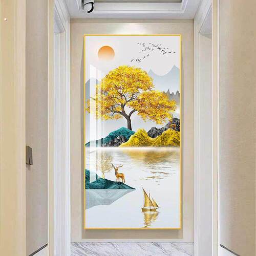 入户玄关装饰画现代简约客厅走廊尽头墙壁画过道竖版轻奢大气挂画