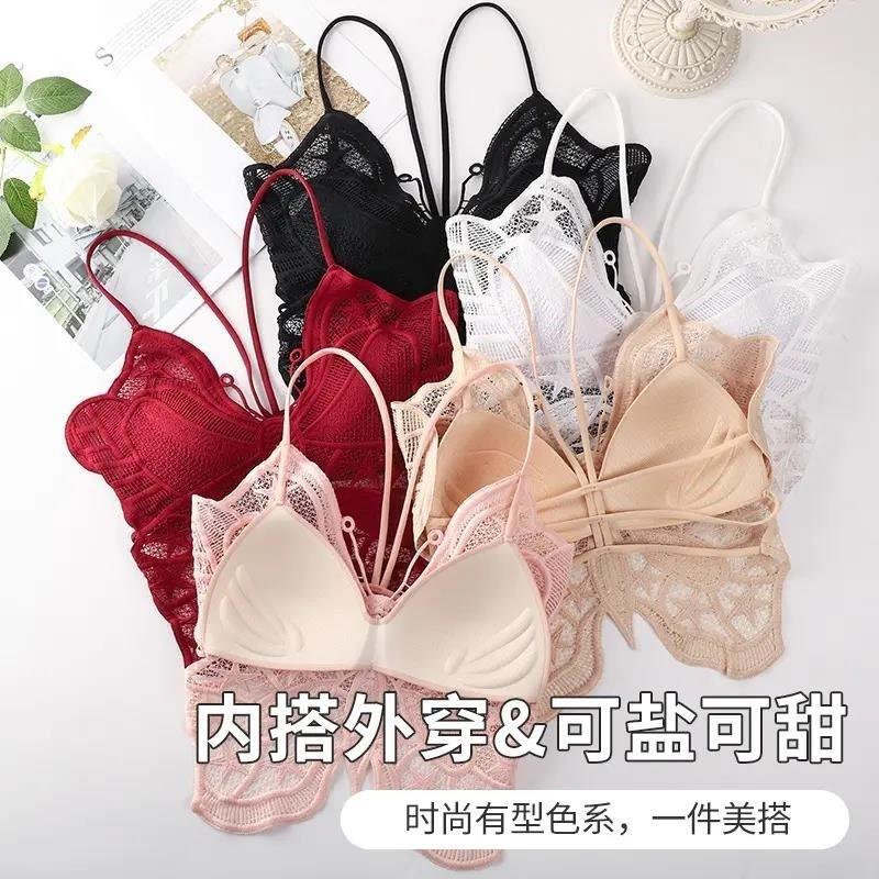 安可拉红色性感抹胸蝴蝶吊带背心女夏内搭美背文胸一体带胸垫上衣