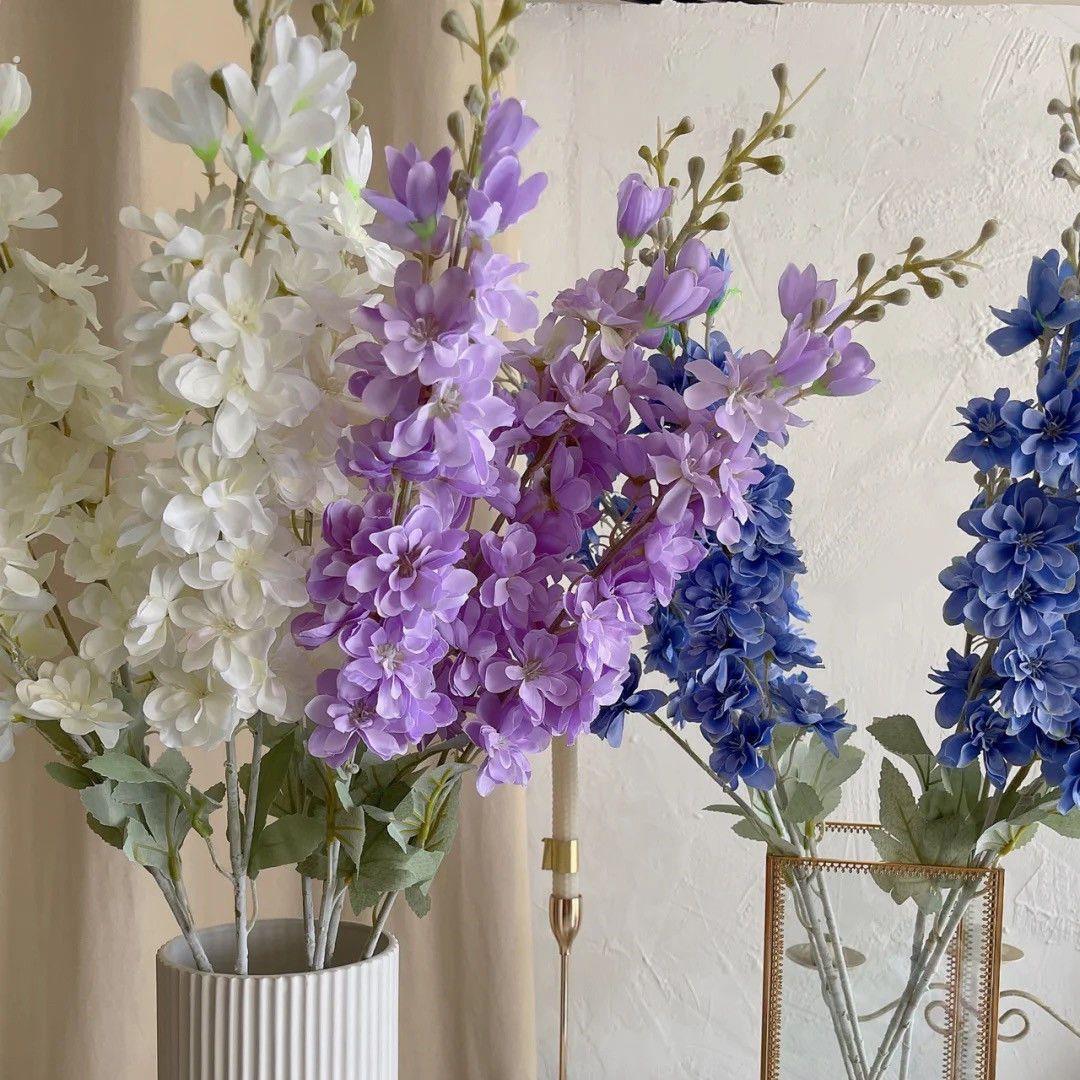 仿真植绒飞燕草单枝假花婚礼绢花家居客厅摆放装饰花酒店软装插花