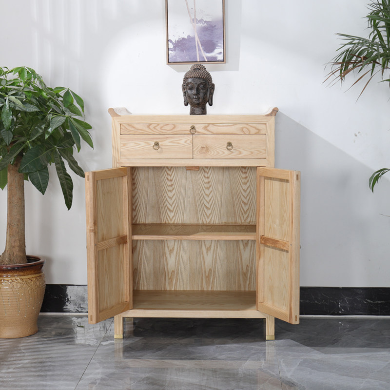 新中式供桌实木立柜带门神龛神台观音菩萨供台佛柜财神爷供台白蜡