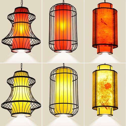 中式铁艺吊灯火锅店餐厅饭店过道灯酒店餐饮带射灯中国风复古灯笼