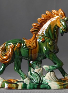 唐三彩马陶瓷马摆件八骏马礼品工艺品家居装饰品中式复古客厅摆件