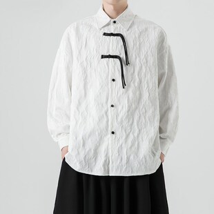 新中式男装中国风唐装男款红色衬衫外套秋冬款加绒保暖汉服上衣服