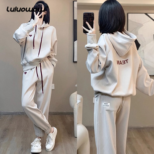 运动服装 女2025秋冬休闲气质盐系穿搭一套时尚 owow卫衣套装 lulu
