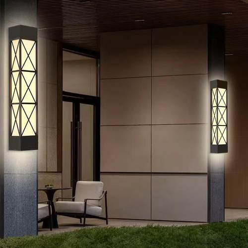 2025爆款灰色格纹壁灯镀锌钢管亚克力灯罩多色外墙灯方形长条壁灯