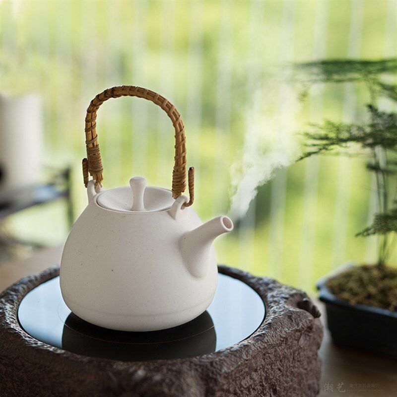 日式侧把白泥煮茶壶手工粗陶养生烧壶急须壶砂铫炭炉煮茶器号