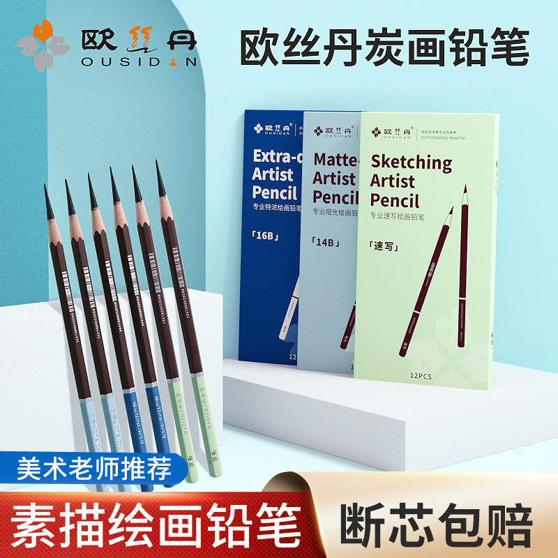 欧丝丹素描铅笔哑光美术生铅笔绘图炭笔专业速写亚光特浓炭墨美术