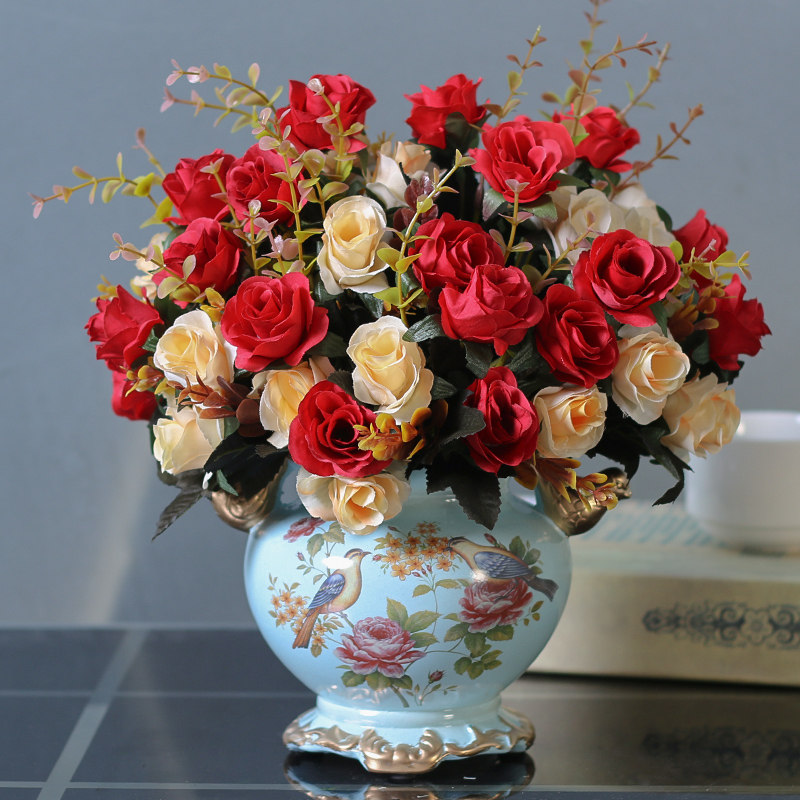 欧式仿真花束绢花品花艺餐桌假花干花盆栽摆设花