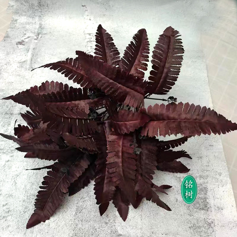 仿真圣诞蕨排草树枝假花盆栽热道具干花花黑色假草叶
