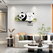 熊猫钟表挂钟网红简约静音时钟挂墙客厅儿童房装 饰挂表创意画