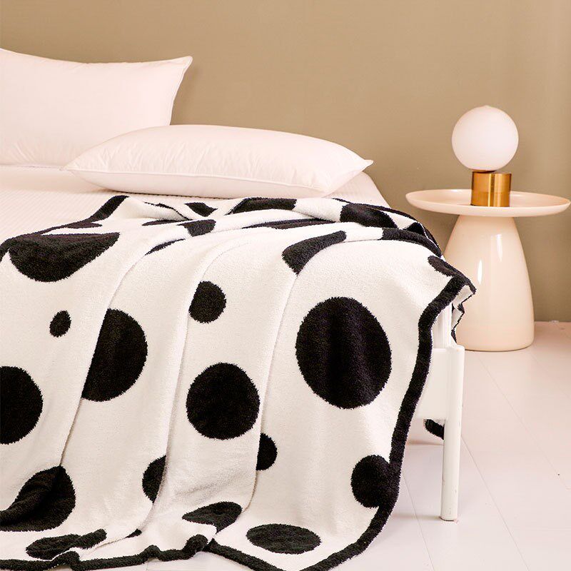 简约黑白波点半边绒毛毯室午睡绒毯空调毯子沙发装饰盖毯,居家布艺,床边毯,淘宝优惠券,粉丝福利购,淘宝优惠卷